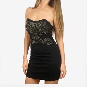 Free People Black Strapless Dress with Silver Embellishments